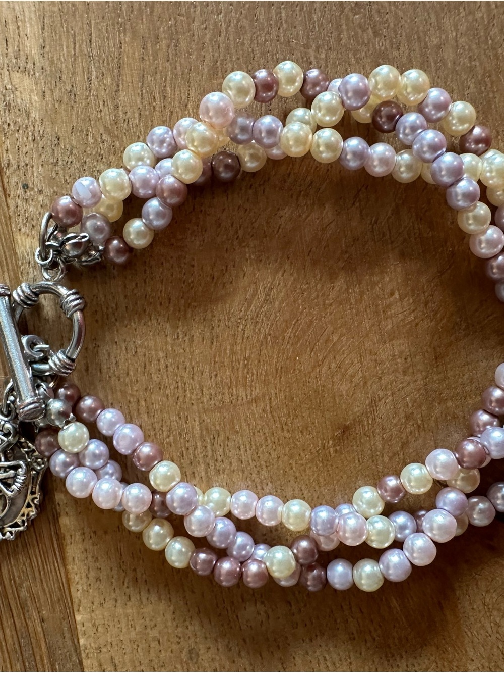 Multi-Strand Pearl Bracelet in Cream & Pink